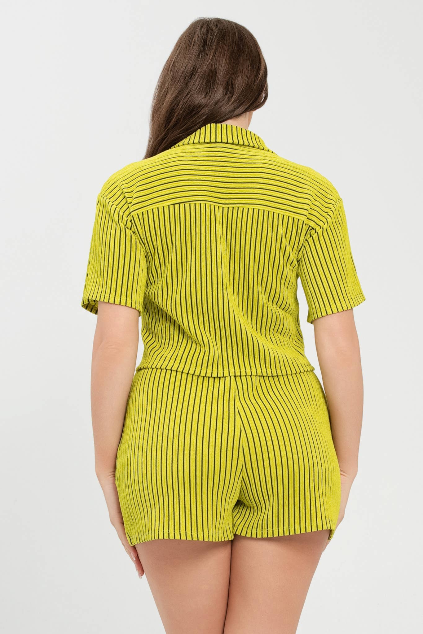 Texture Stripe Button Down Top And Shorts Set