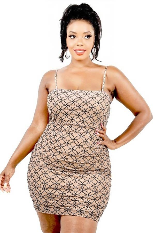 Plus Flocked Glitter Mesh Cami Strap Mini Dress