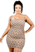 Plus Flocked Glitter Mesh Cami Strap Mini Dress