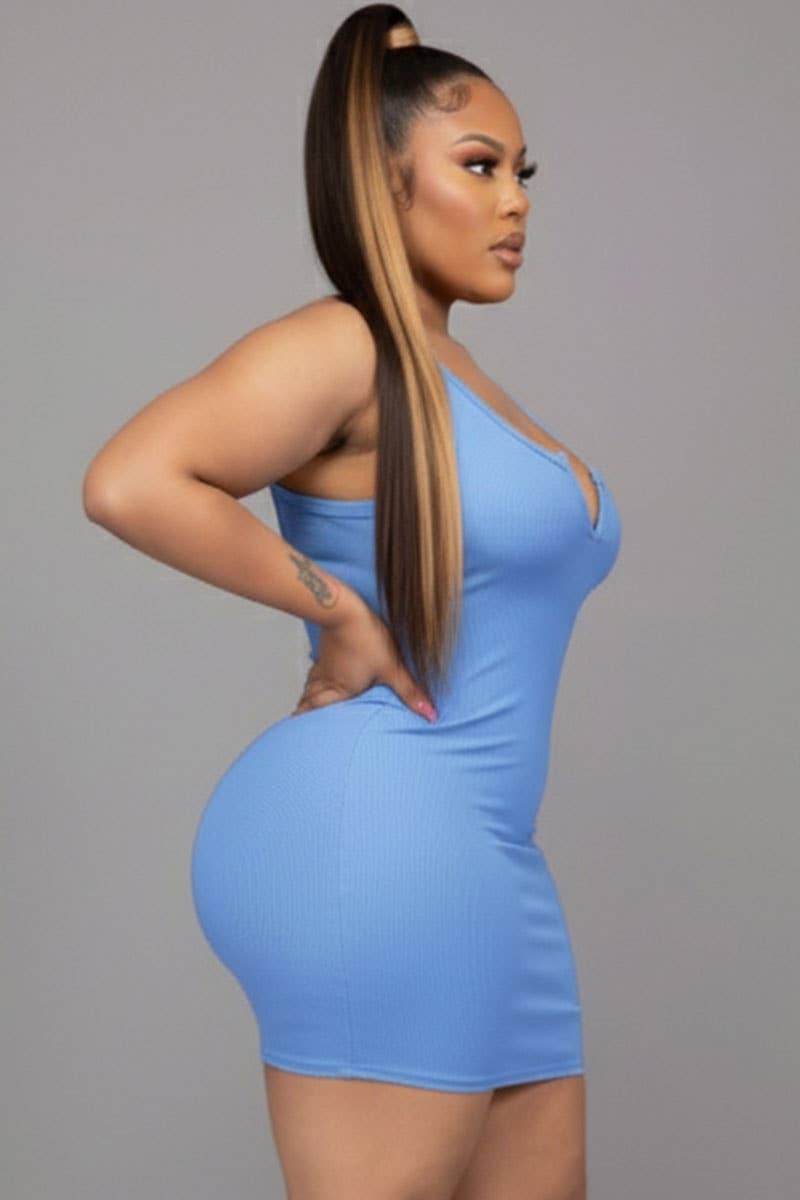 Plus Size Split Neck Tank Mini bodycon Dress