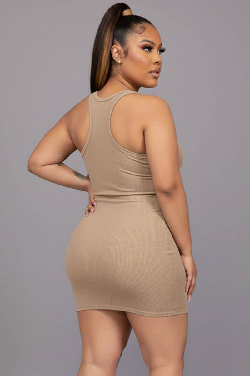 Plus Size Split Neck Tank Mini bodycon Dress