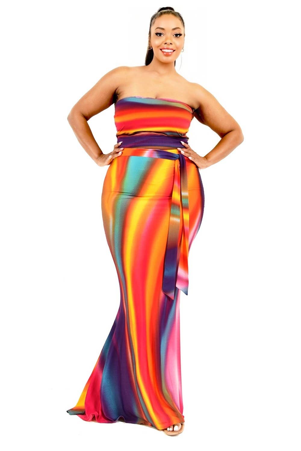 Plus Gradient Brush Print 2 Piece Maxi Skirt Set