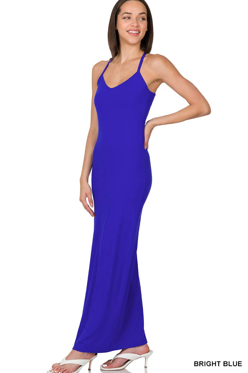 Racerback V Neck Bodycon Maxi Dress - Zenana
