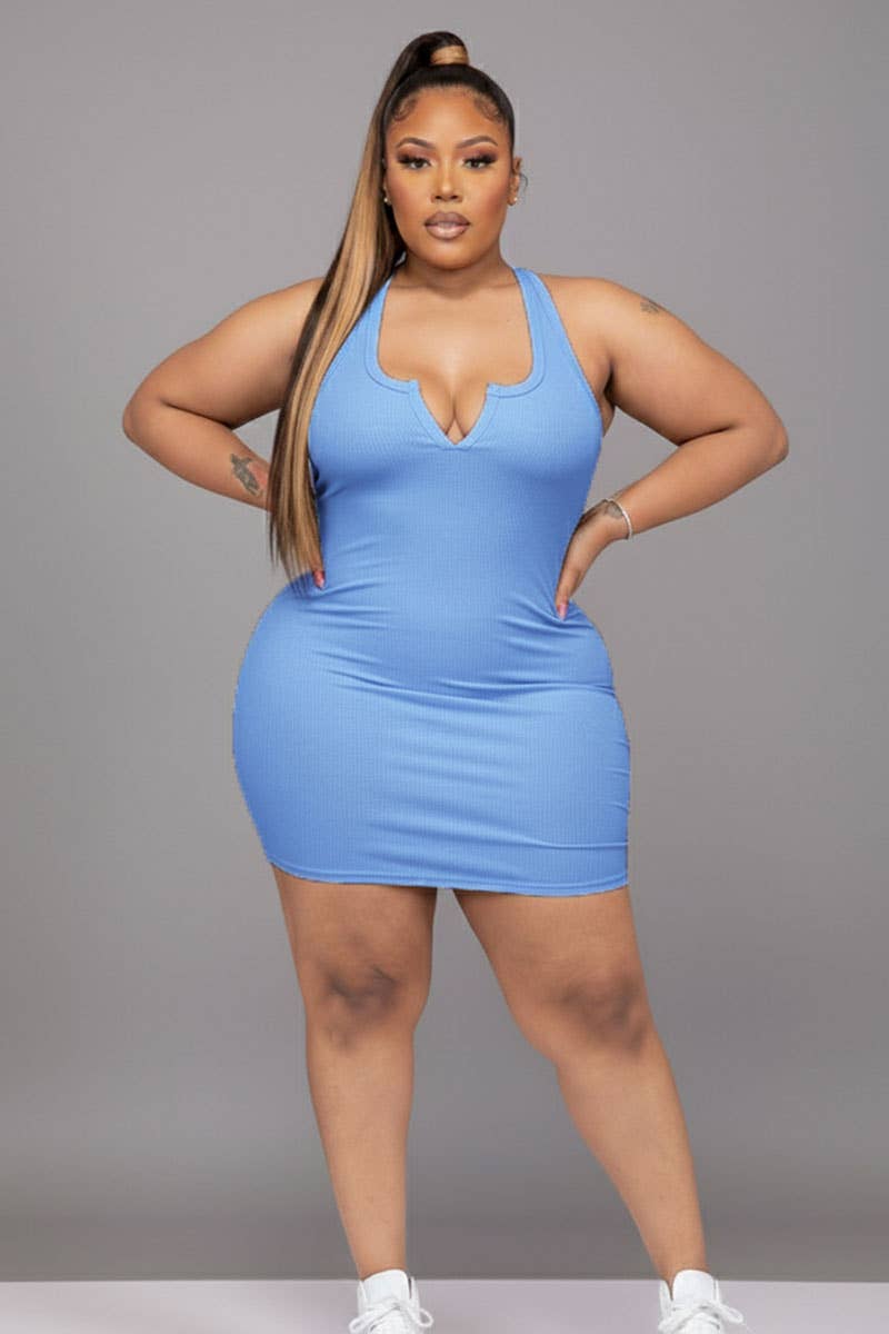Plus Size Split Neck Tank Mini bodycon Dress