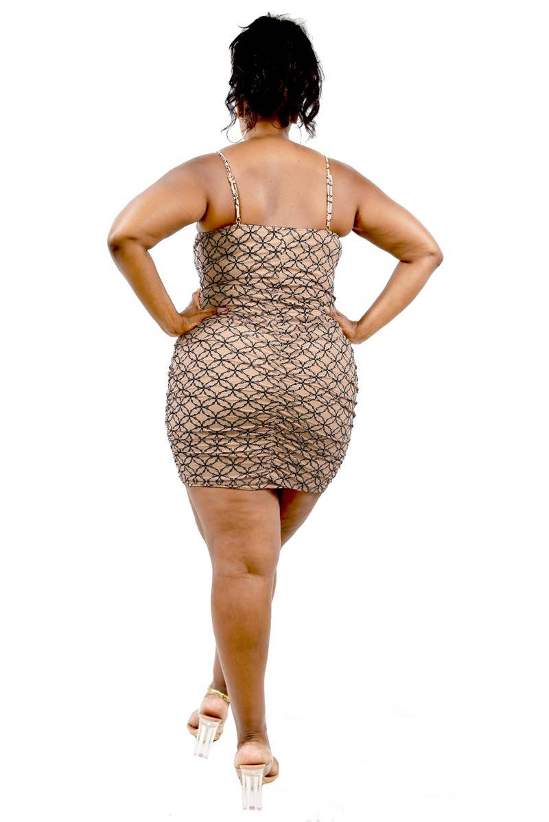 Plus Flocked Glitter Mesh Cami Strap Mini Dress