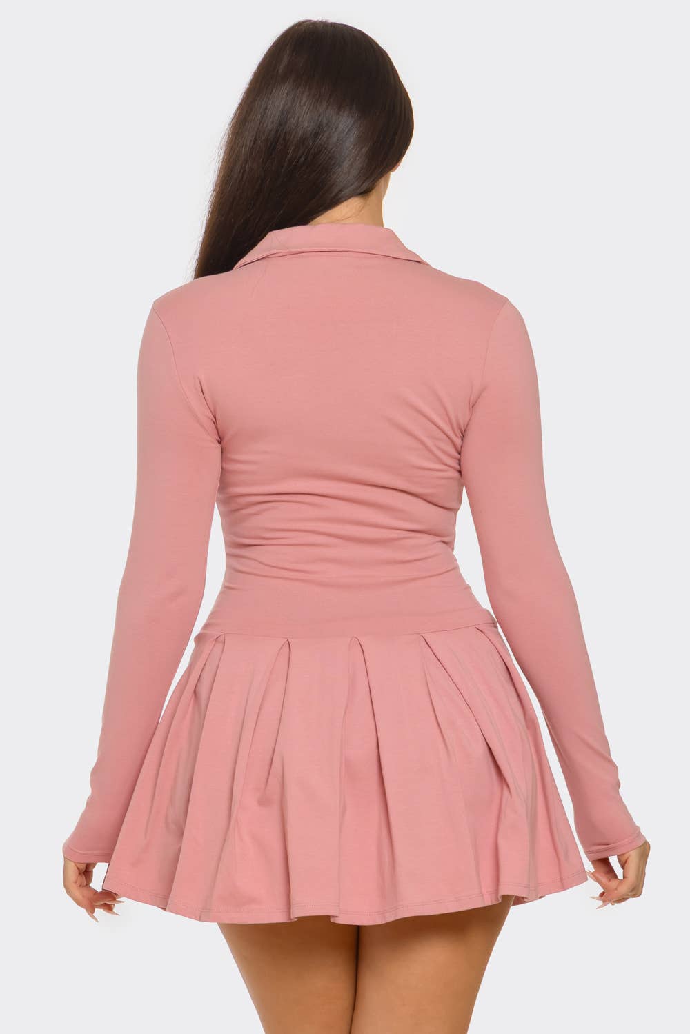 Front Button Down Inside Shorts Pleated Mini Dress