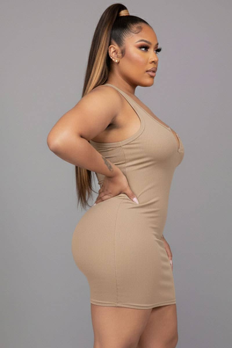 Plus Size Split Neck Tank Mini bodycon Dress