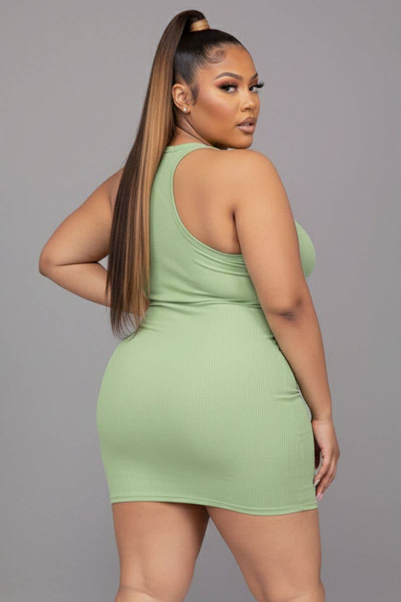 Plus Size Split Neck Tank Mini bodycon Dress
