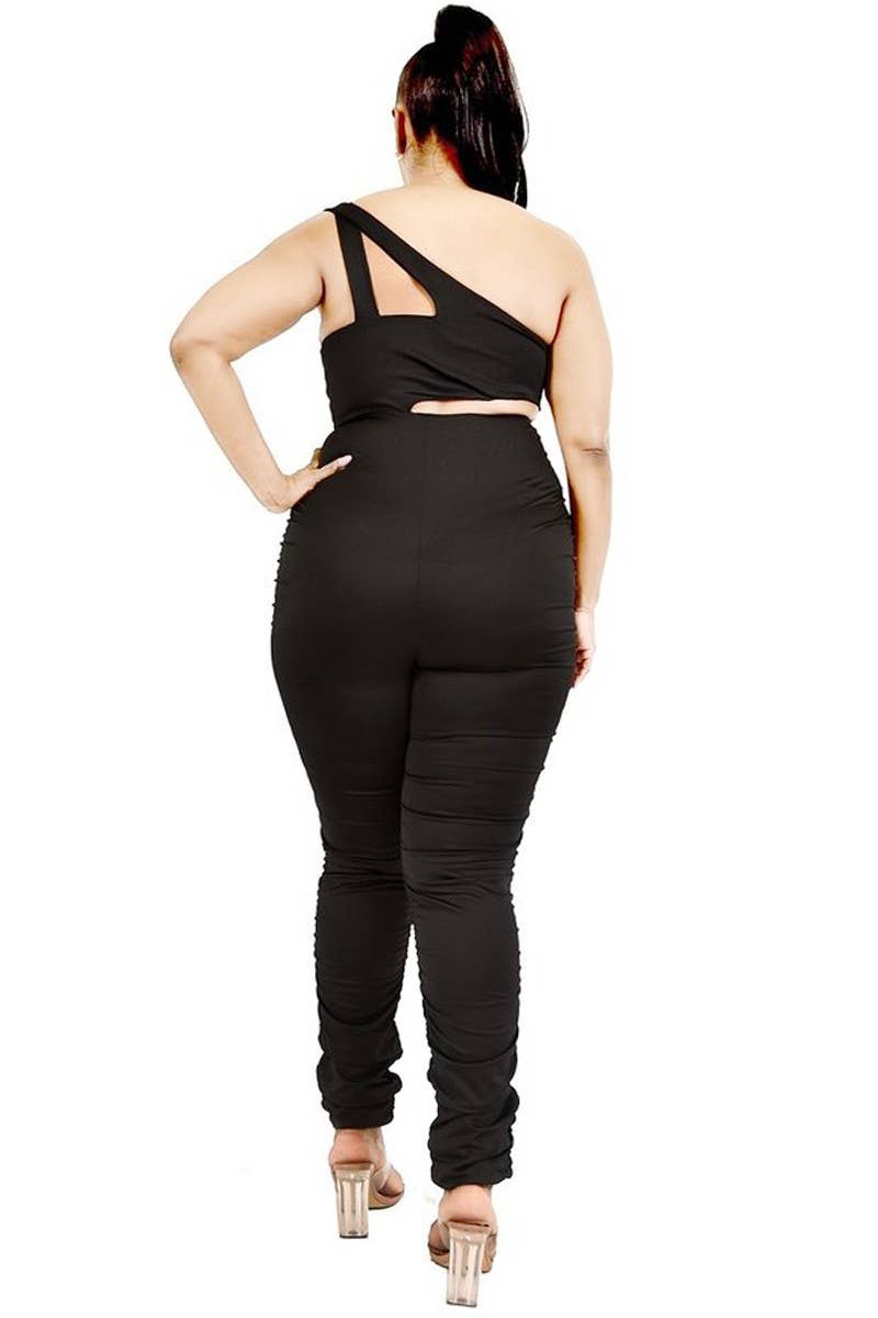 Plus Solid One Shoulder Strap Cutout Jumpsuit