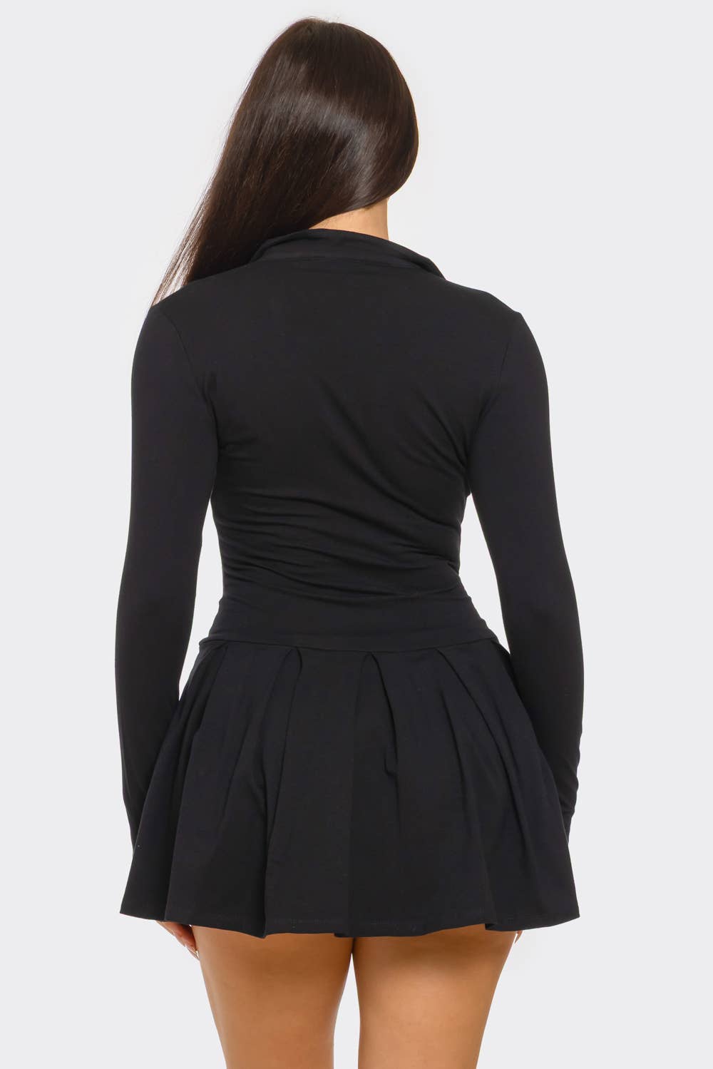 Front Button Down Inside Shorts Pleated Mini Dress