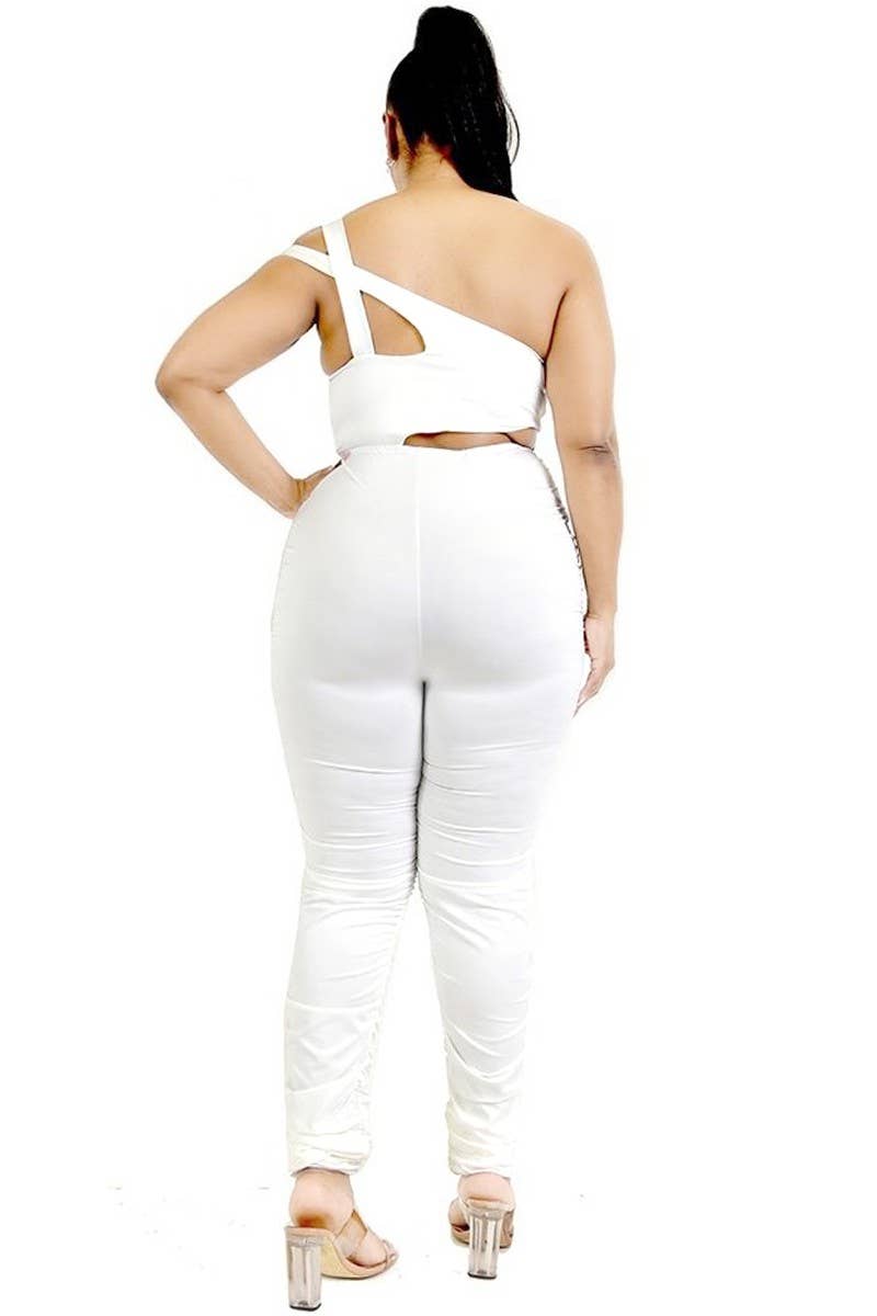 Plus Solid One Shoulder Strap Cutout Jumpsuit