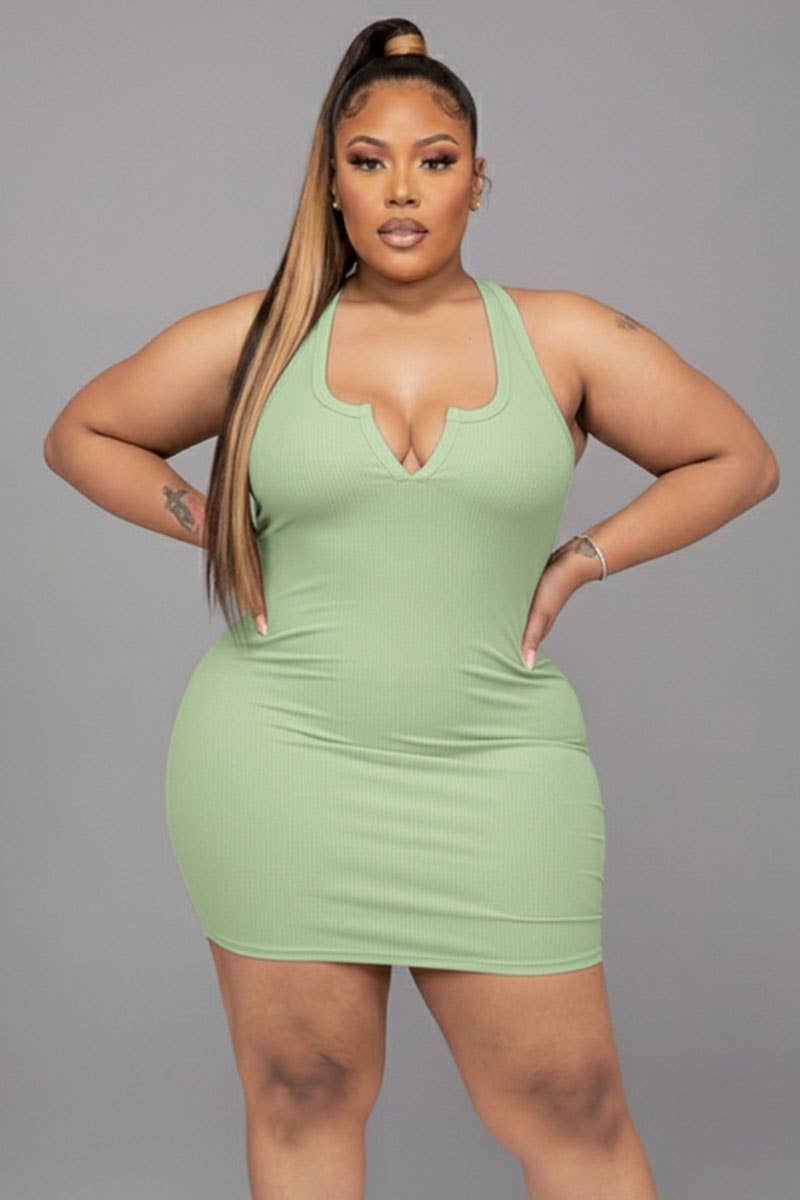 Plus Size Split Neck Tank Mini bodycon Dress