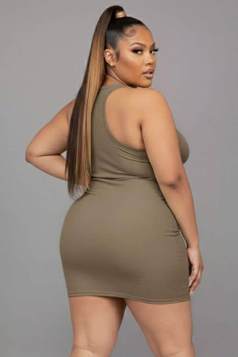 Plus Size Split Neck Tank Mini bodycon Dress