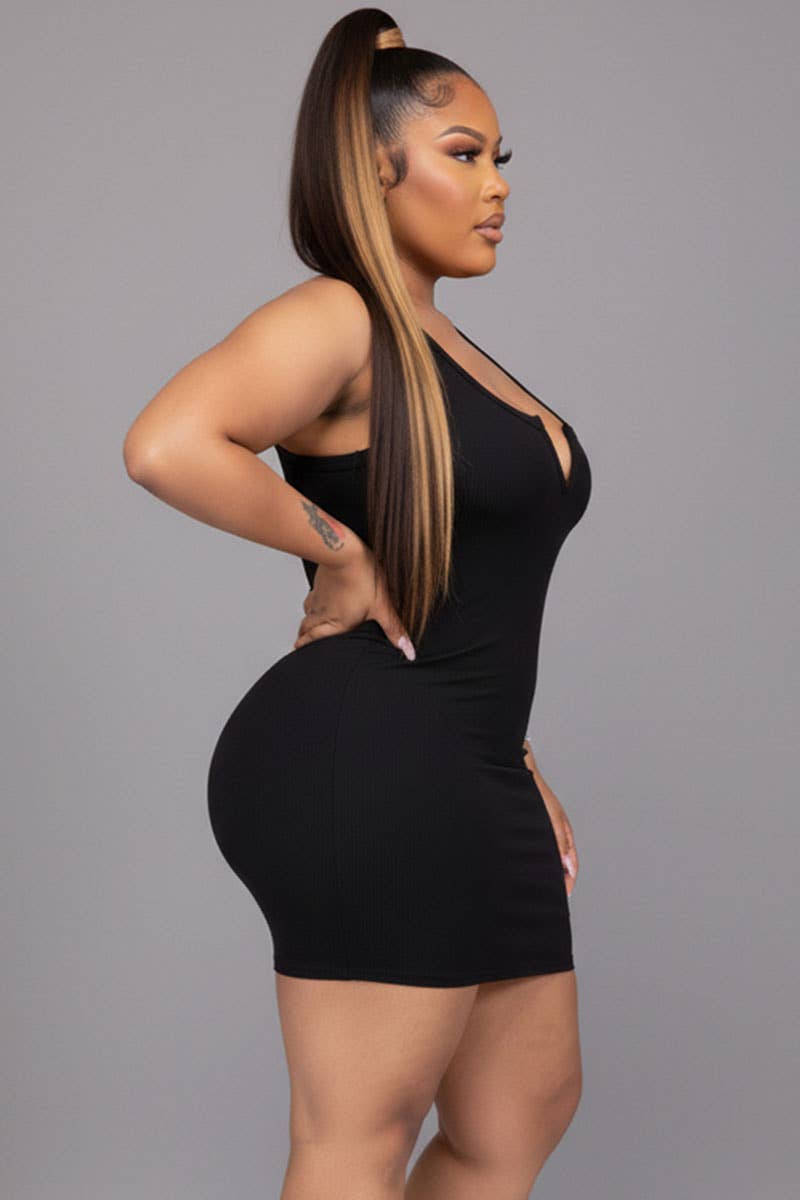 Plus Size Split Neck Tank Mini bodycon Dress