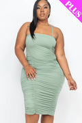Plus Size Double Ruched Front And Ruched Back Detail Mini Dr