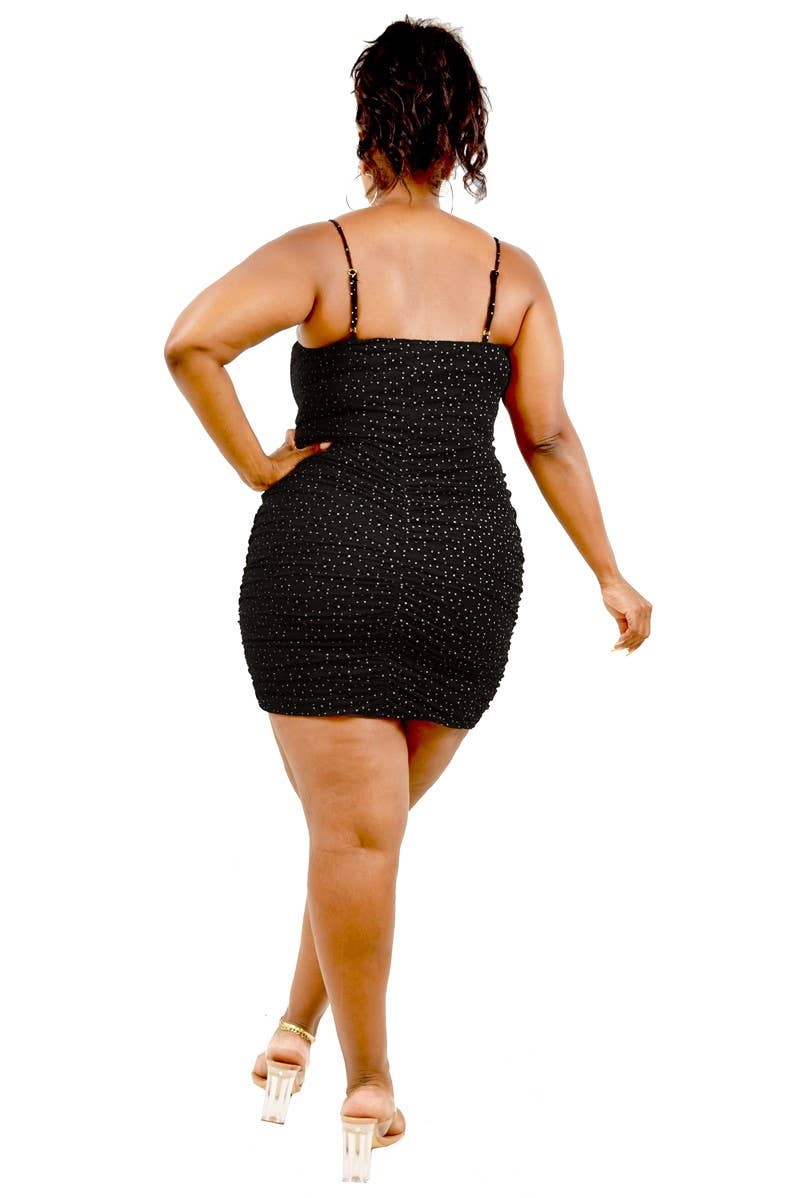 Plus Flocked Glitter Mesh Cami Strap Mini Dress