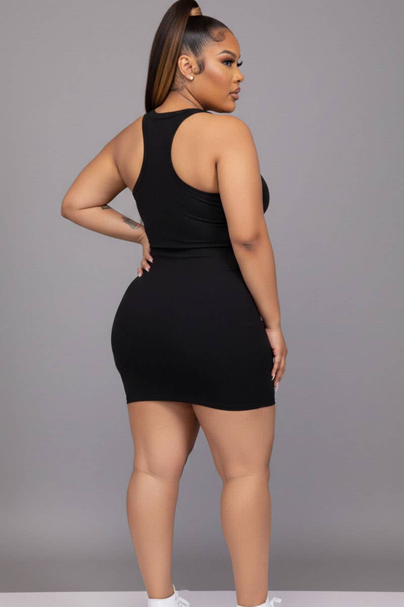 Plus Size Split Neck Tank Mini bodycon Dress