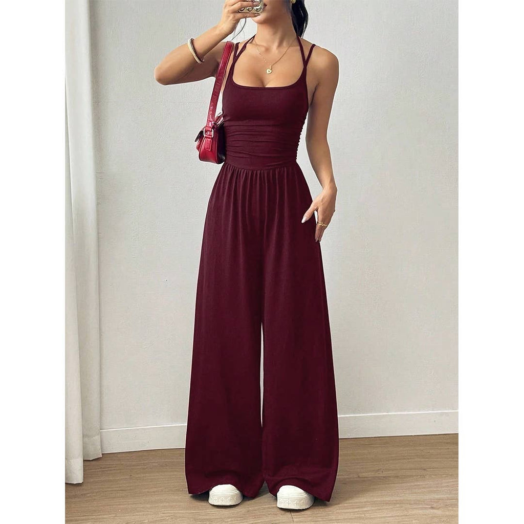 Summer Strapless Wide-Leg Waist-Cinching Jumpsuit MSW049