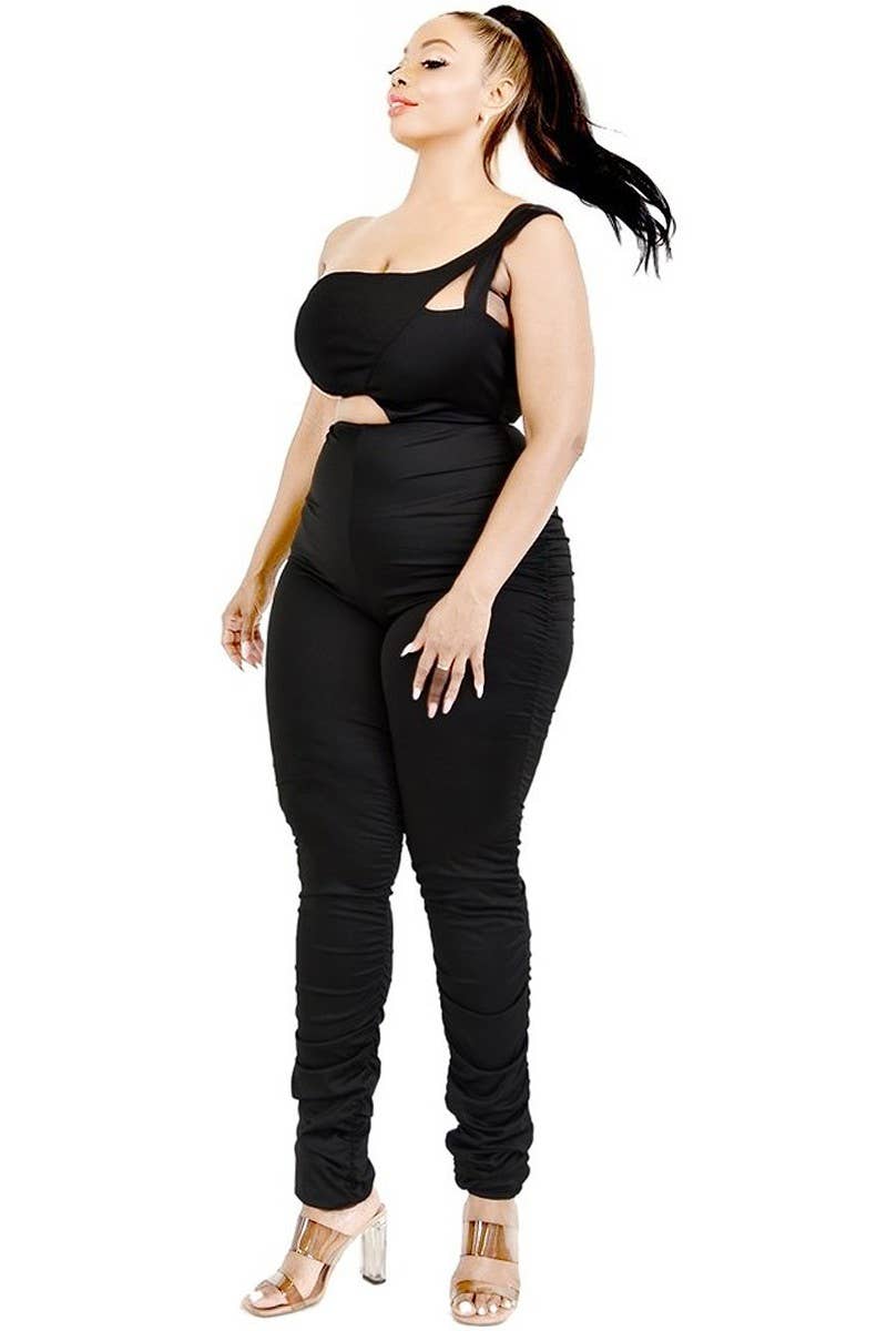 Plus Solid One Shoulder Strap Cutout Jumpsuit