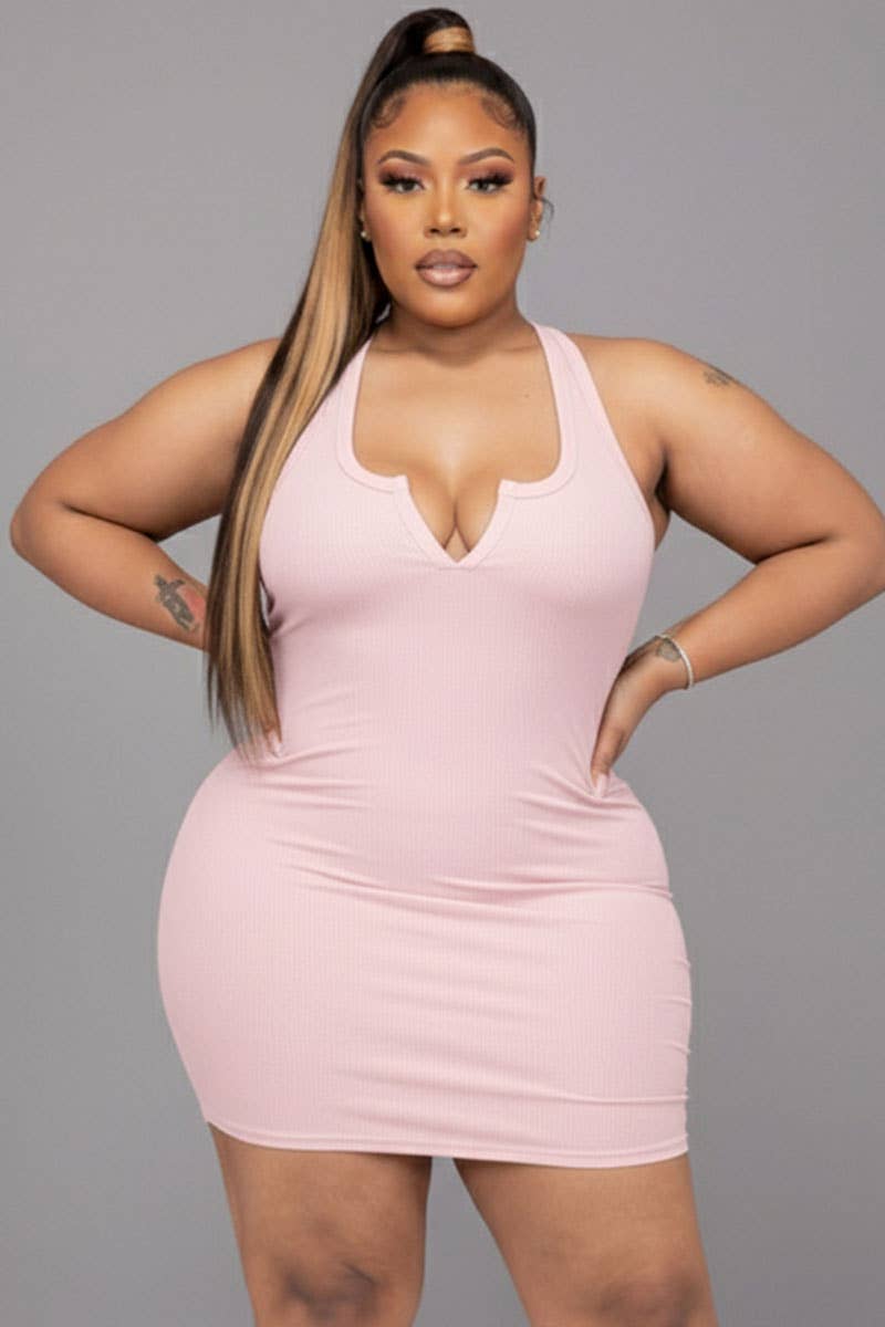 Plus Size Split Neck Tank Mini bodycon Dress