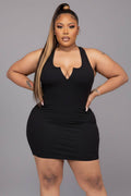 Plus Size Split Neck Tank Mini bodycon Dress