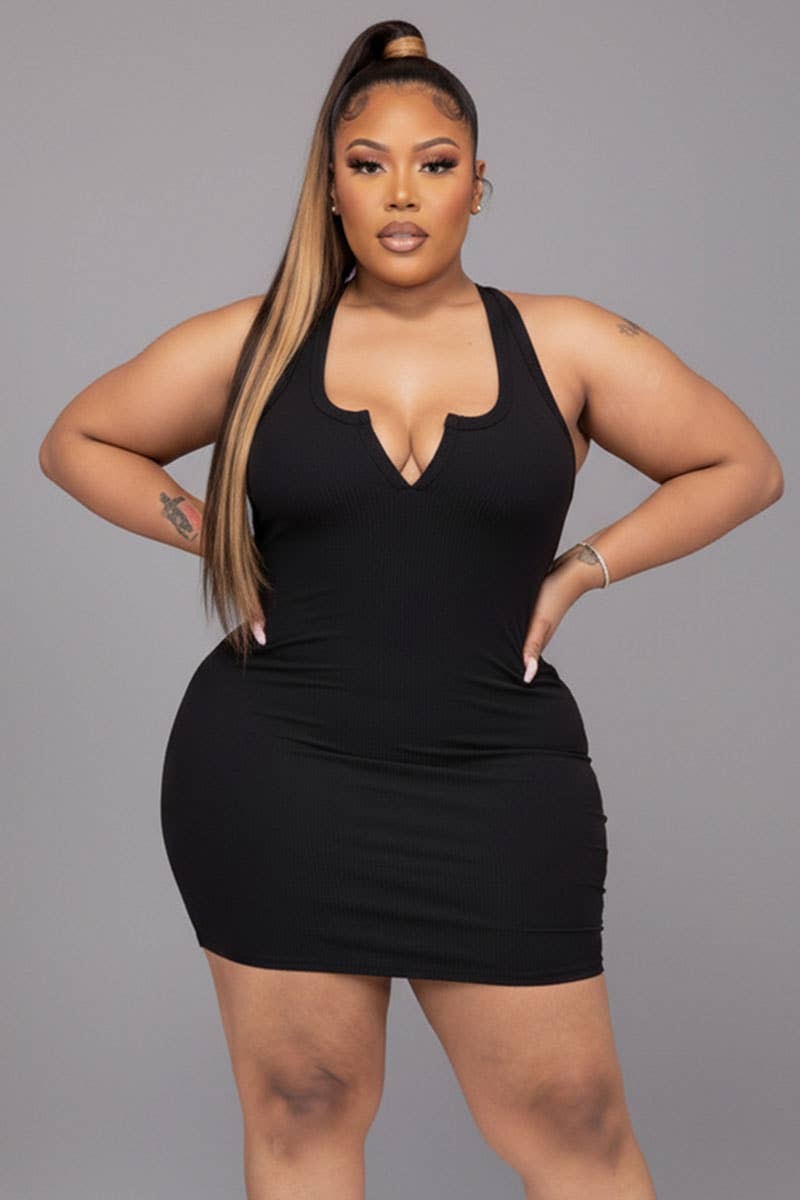 Plus Size Split Neck Tank Mini bodycon Dress