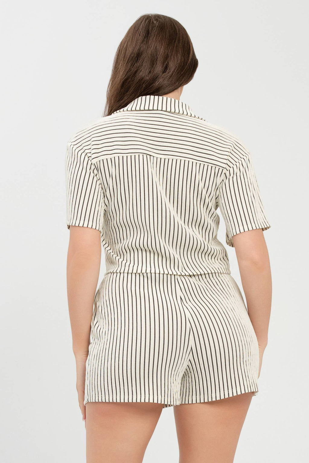 Texture Stripe Button Down Top And Shorts Set
