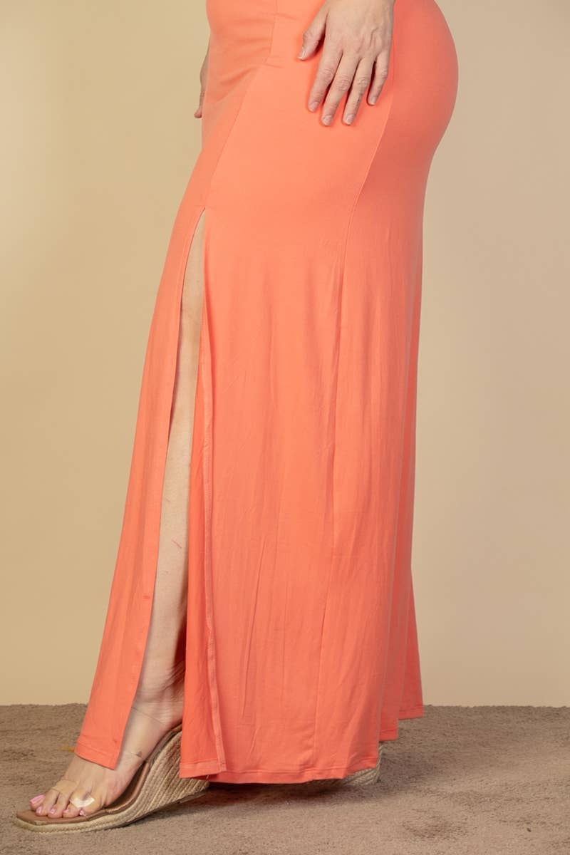 Plus Size Plunge Neck Thigh Split Maxi Dress