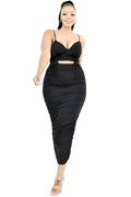 Plus Solid Bustier with Tie Maxi Skirt Set