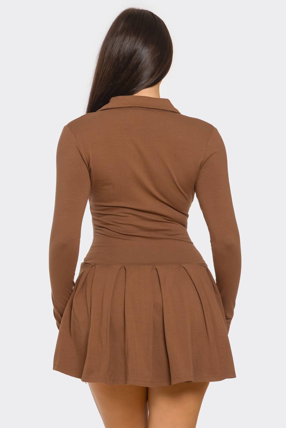 Front Button Down Inside Shorts Pleated Mini Dress
