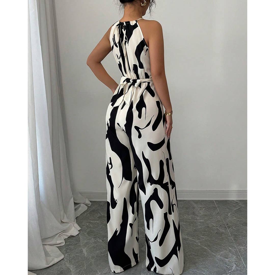 Zebra Print Cami Tie-Back Wide-Leg Jumpsuit ZK2823