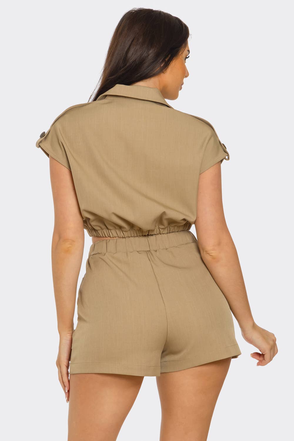 Front Zip Up Side Pockets Top And Shorts Set