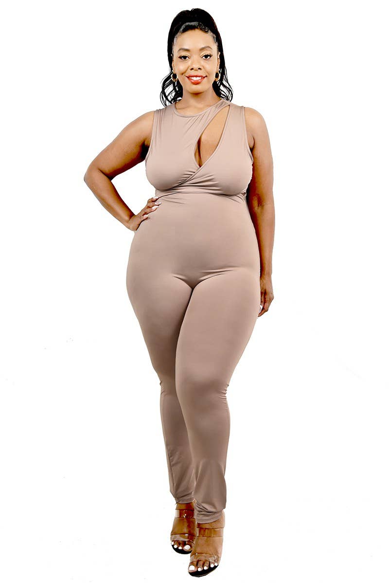 Plus Solid Sleeveless Cutout Jumpsuit