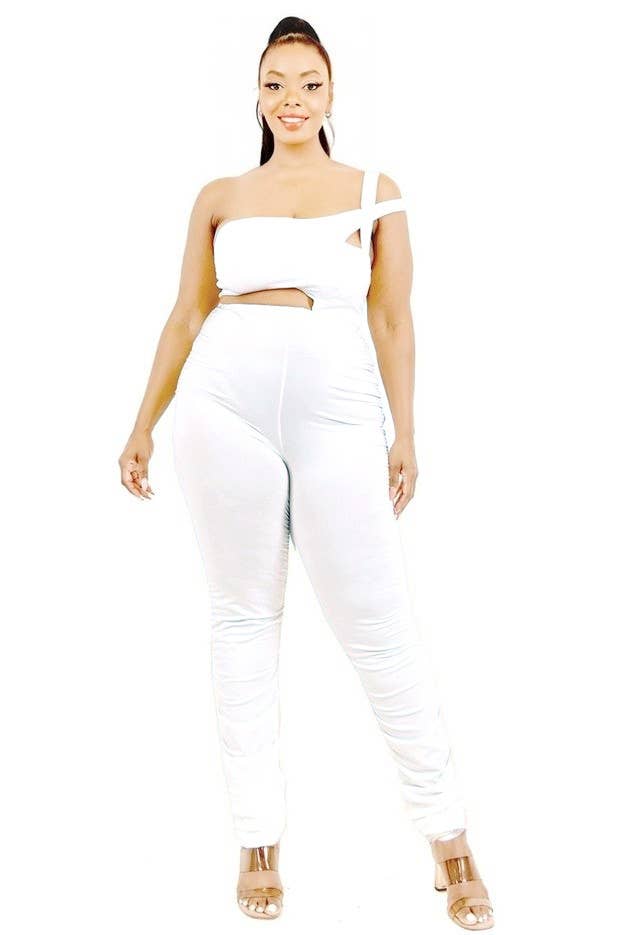 Plus Solid One Shoulder Strap Cutout Jumpsuit