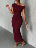 One-Shoulder Textured Maxi Dress