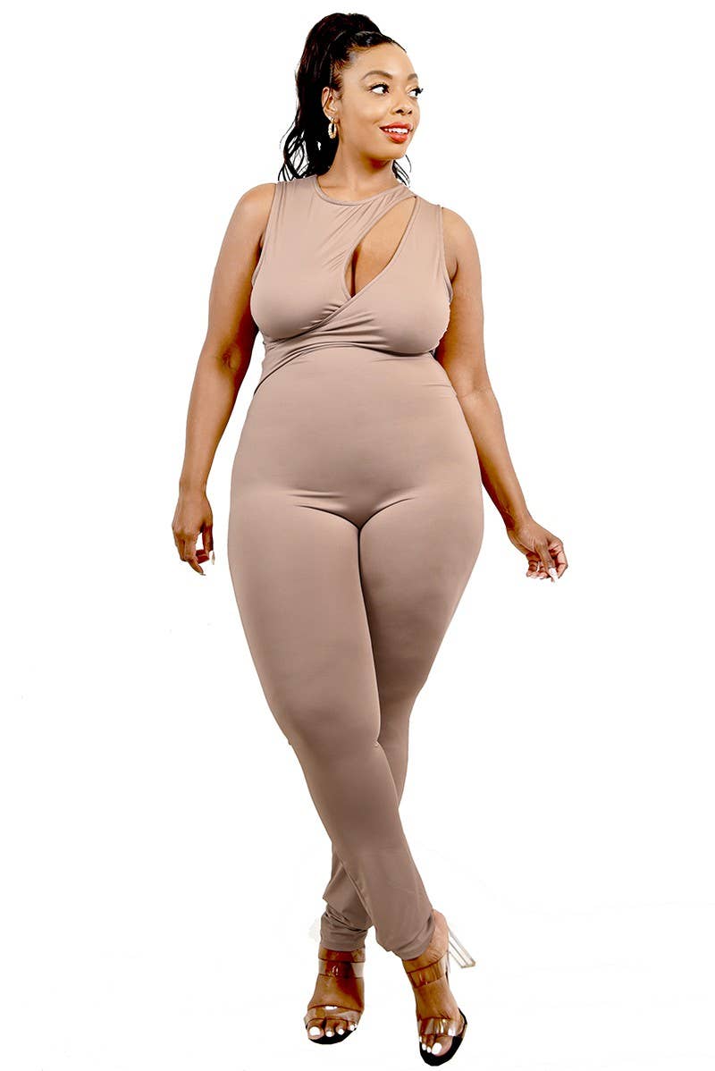 Plus Solid Sleeveless Cutout Jumpsuit