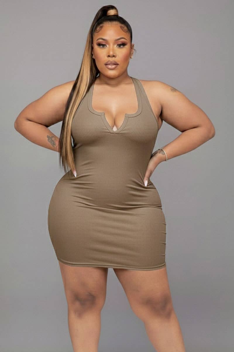 Plus Size Split Neck Tank Mini bodycon Dress