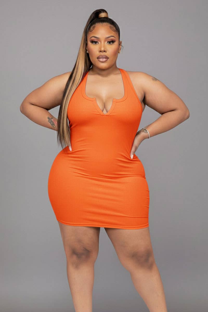 Plus Size Split Neck Tank Mini bodycon Dress