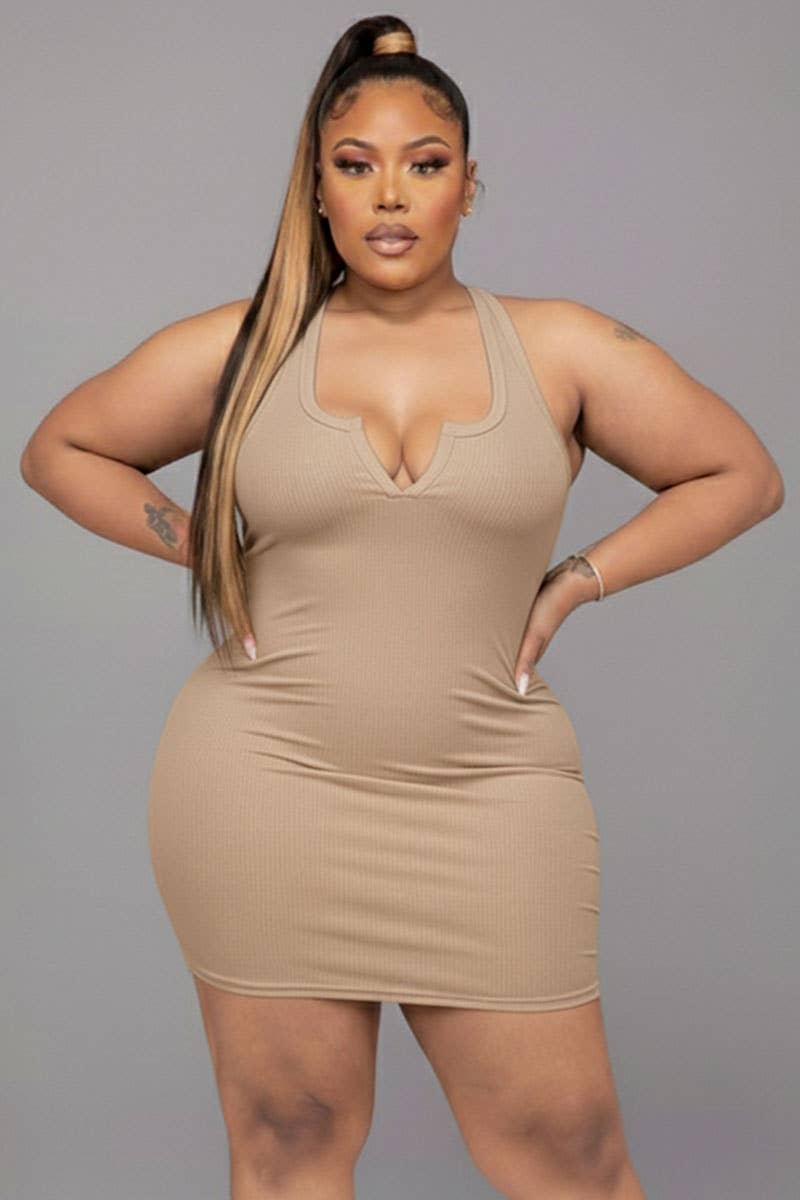 Plus Size Split Neck Tank Mini bodycon Dress