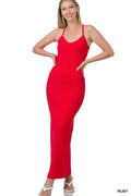 Racerback V Neck Bodycon Maxi Dress - Zenana