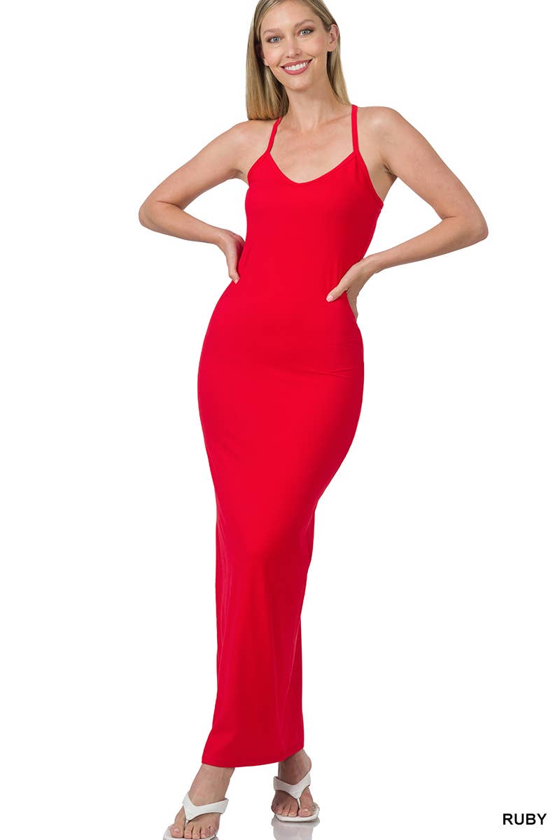 Racerback V Neck Bodycon Maxi Dress - Zenana
