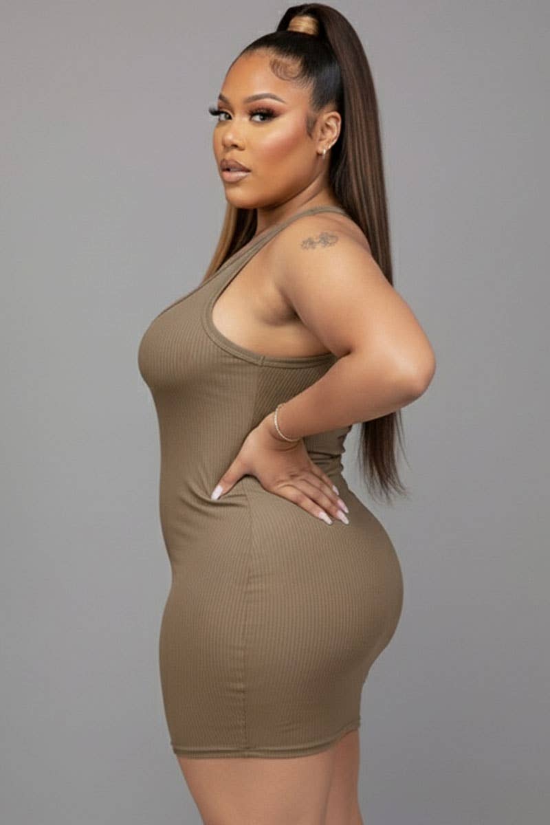 Plus Size Split Neck Tank Mini bodycon Dress