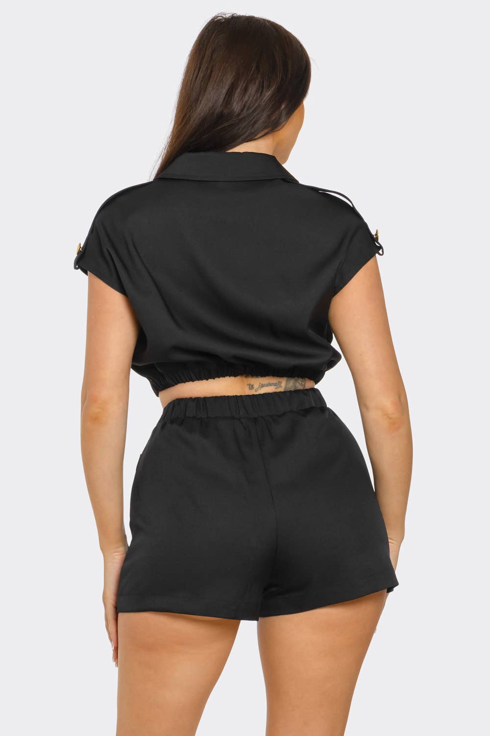 Front Zip Up Side Pockets Top And Shorts Set