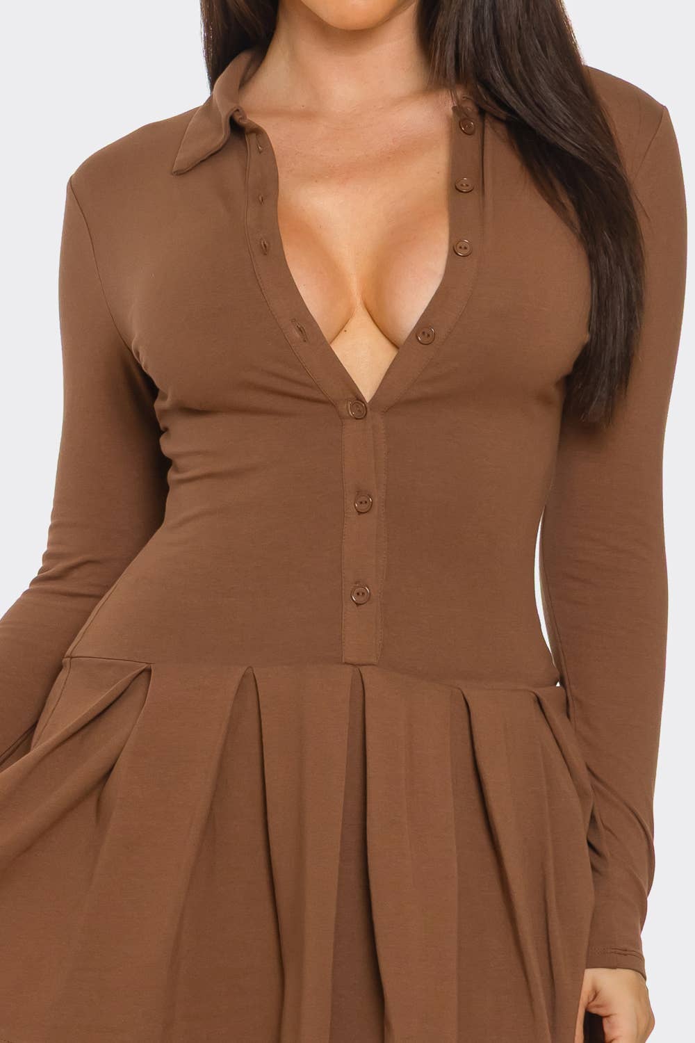 Front Button Down Inside Shorts Pleated Mini Dress