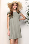 CWDSD10369_RUFFLE DETAILED PRINCESS SEAM DRESS