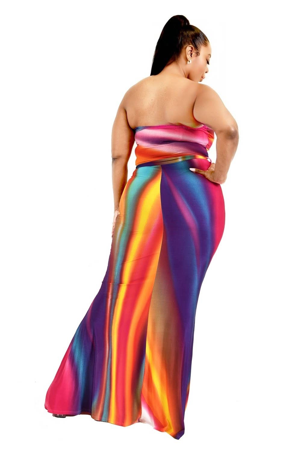 Plus Gradient Brush Print 2 Piece Maxi Skirt Set