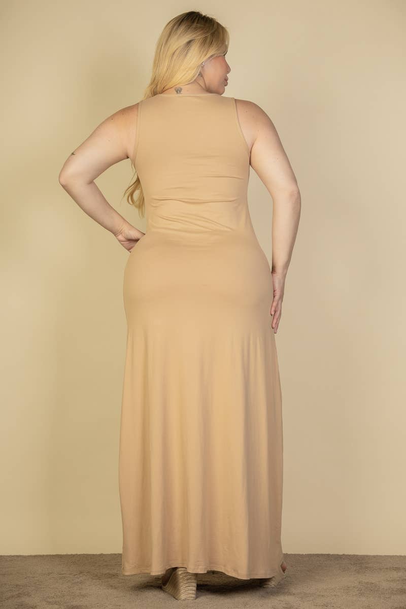 Plus Size Plunge Neck Thigh Split Maxi Dress